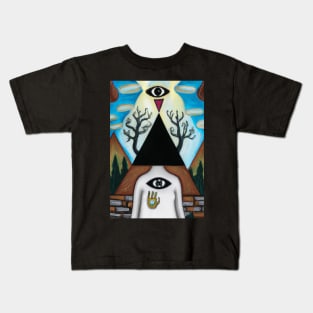 Surrealist painting like digital art of As Above so Below with occult symbolism and All Seeing Eye Kids T-Shirt